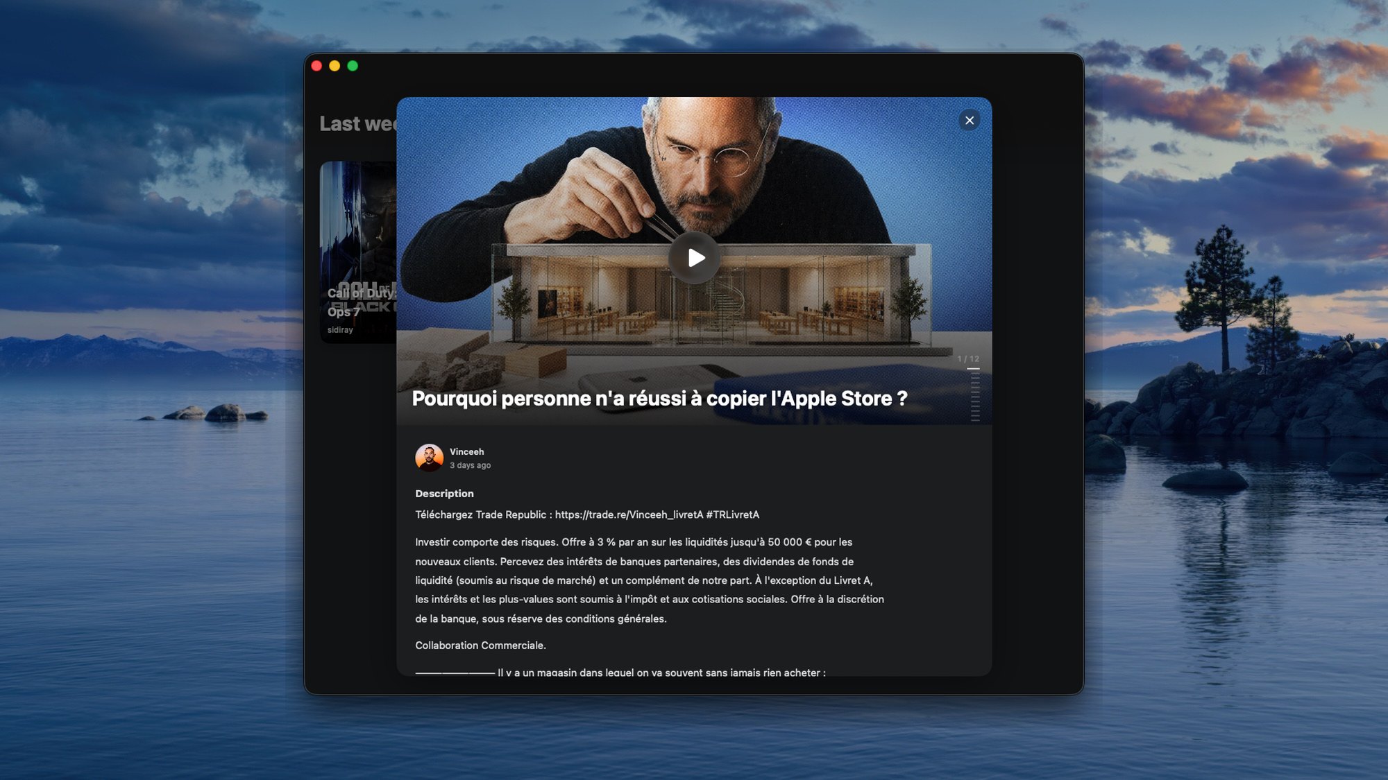 Reed article view with a built-in video player